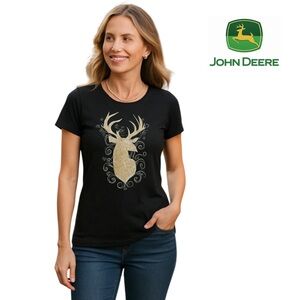 John Deere Black Deer Vintage Women’s Short Sleeve Graphic T Shirt Holiday